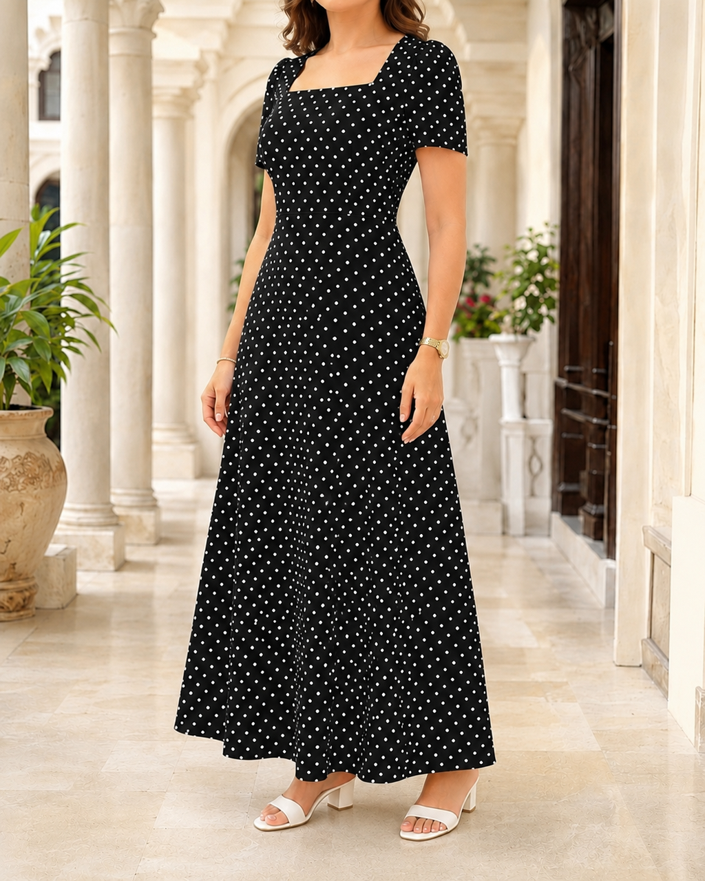 Polka Dot Black Maxi Dress