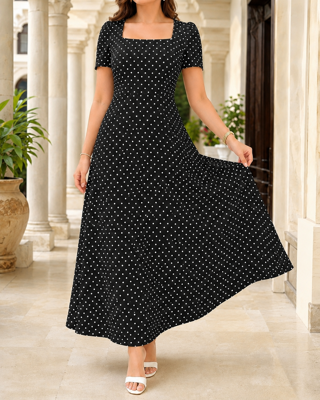 Polka Dot Black Maxi Dress