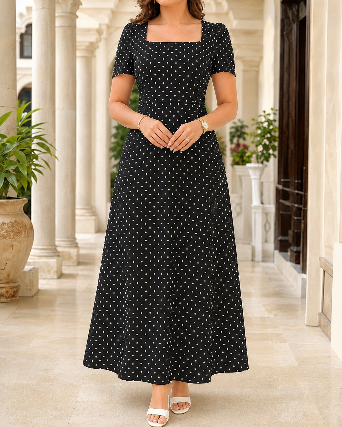 Polka Dot Black Maxi Dress