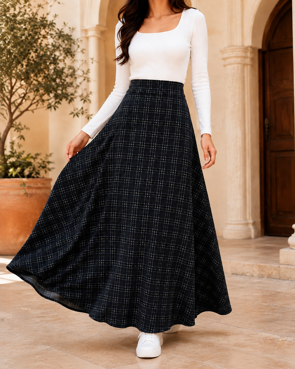 Midnight Plaid Maxi Skirt
