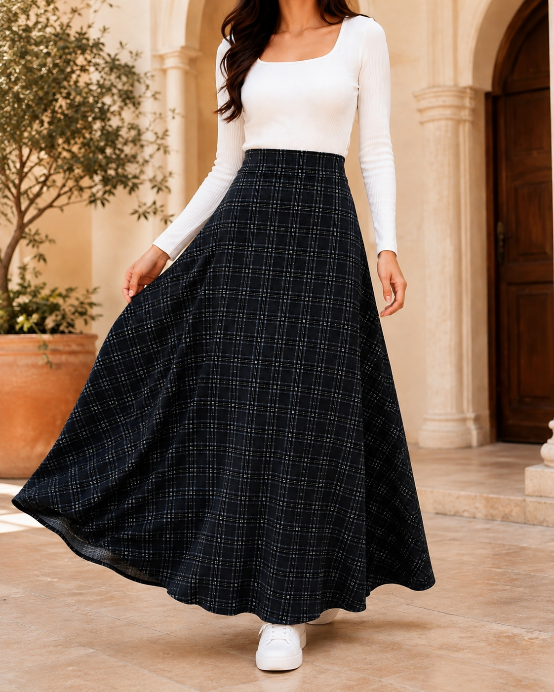 Midnight Plaid Maxi Skirt