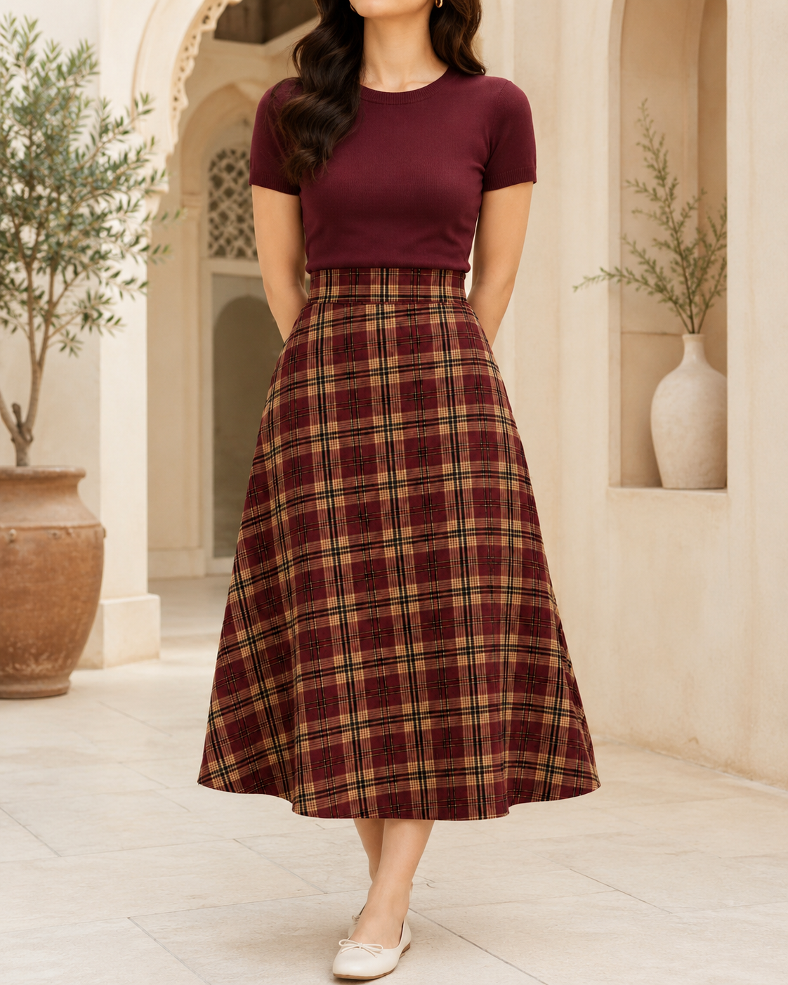 Vintage Check Flare Skirt