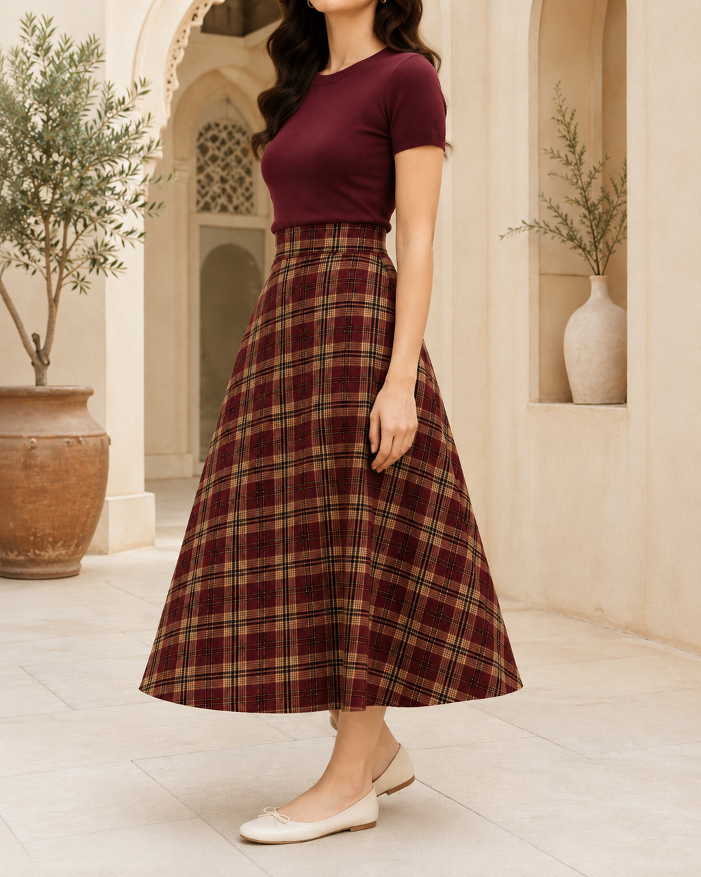 Vintage Check Flare Skirt