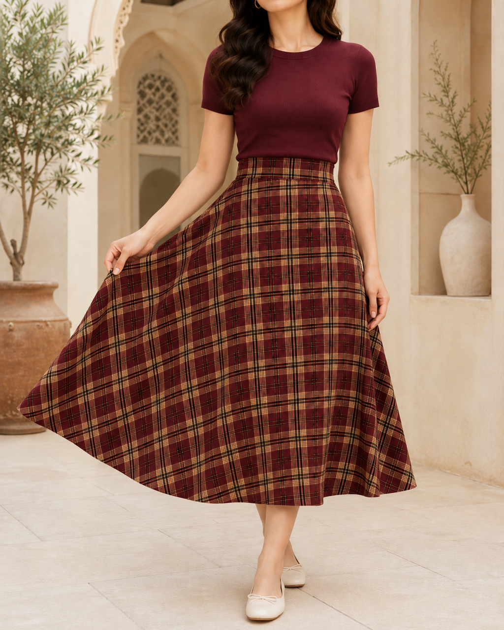 Vintage Check Flare Skirt