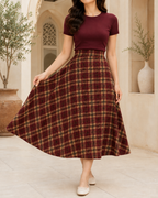 Vintage Check Flare Skirt