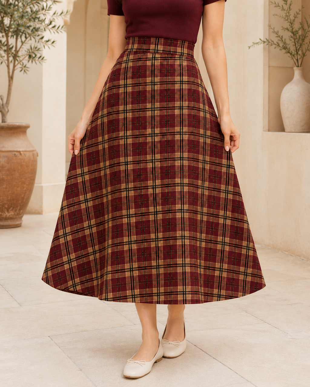 Vintage Check Flare Skirt