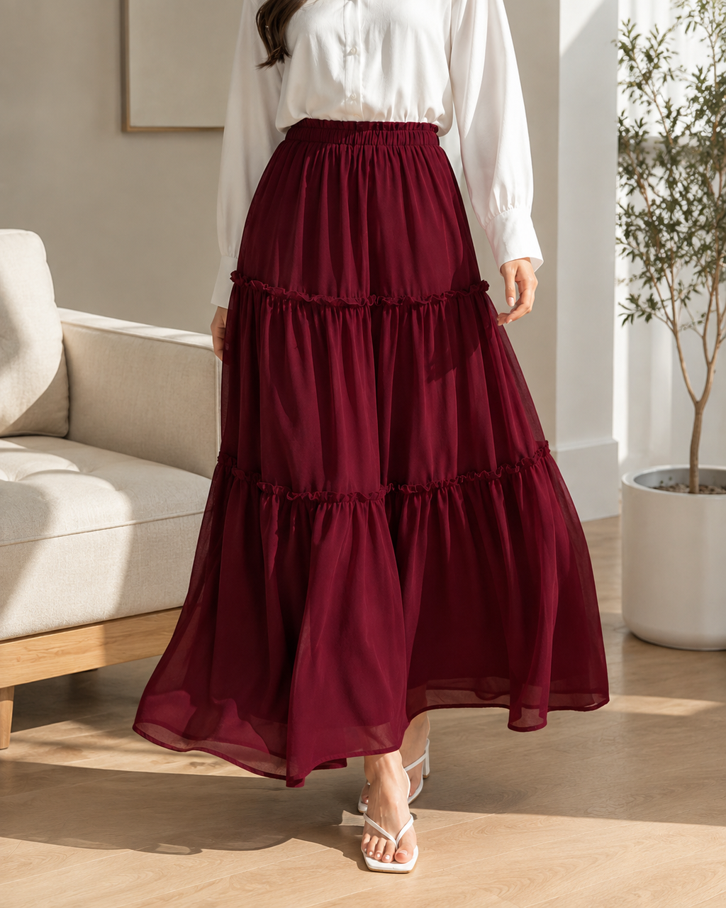 Plain Chiffon Skirt With Lining