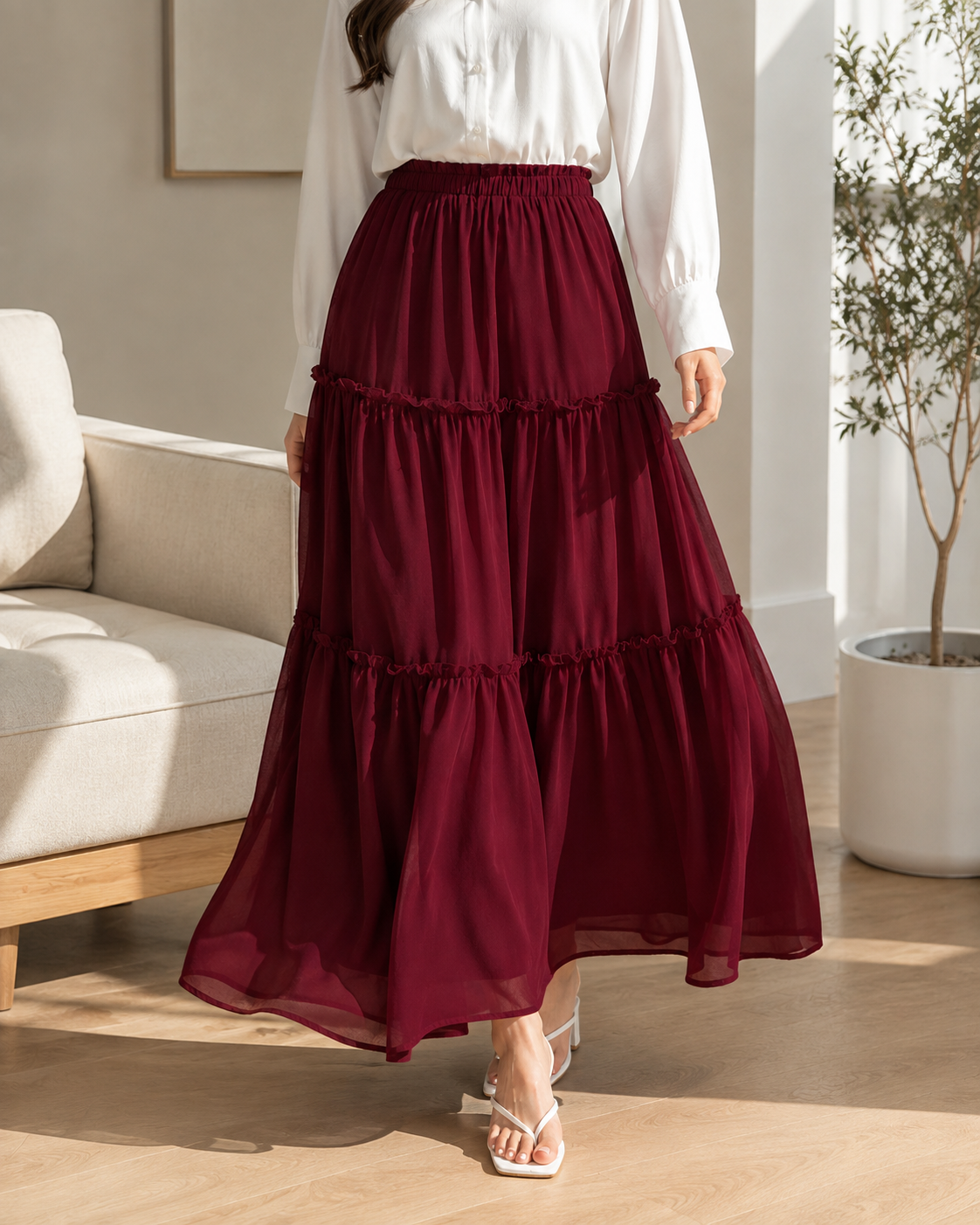 Plain Chiffon Skirt With Lining
