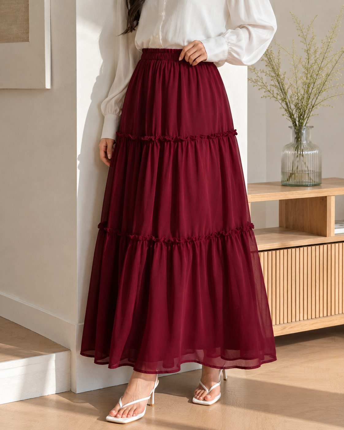 Plain Chiffon Skirt With Lining