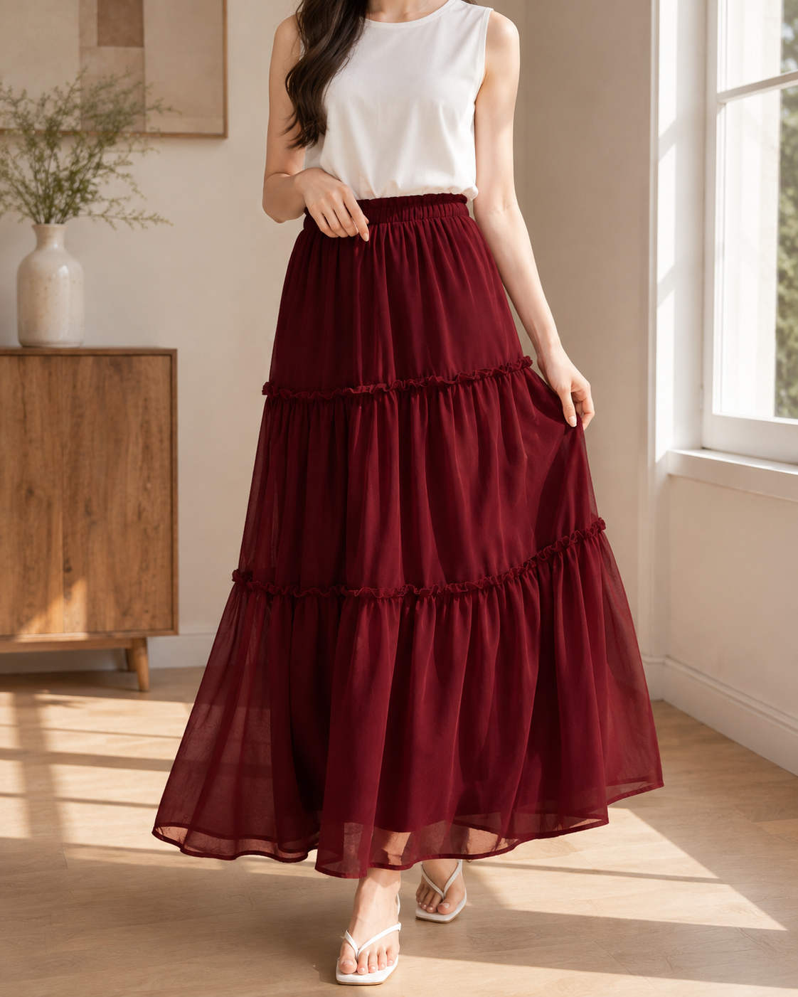 Plain Chiffon Skirt With Lining