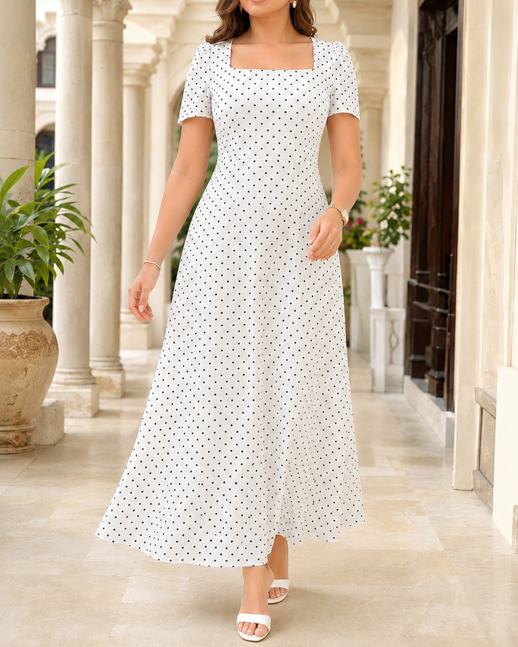 Polka Dot Off-White Maxi Dress