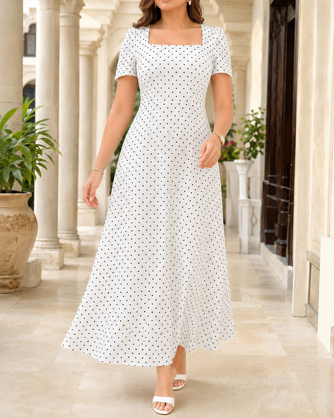 Polka Dot Off-White Maxi Dress