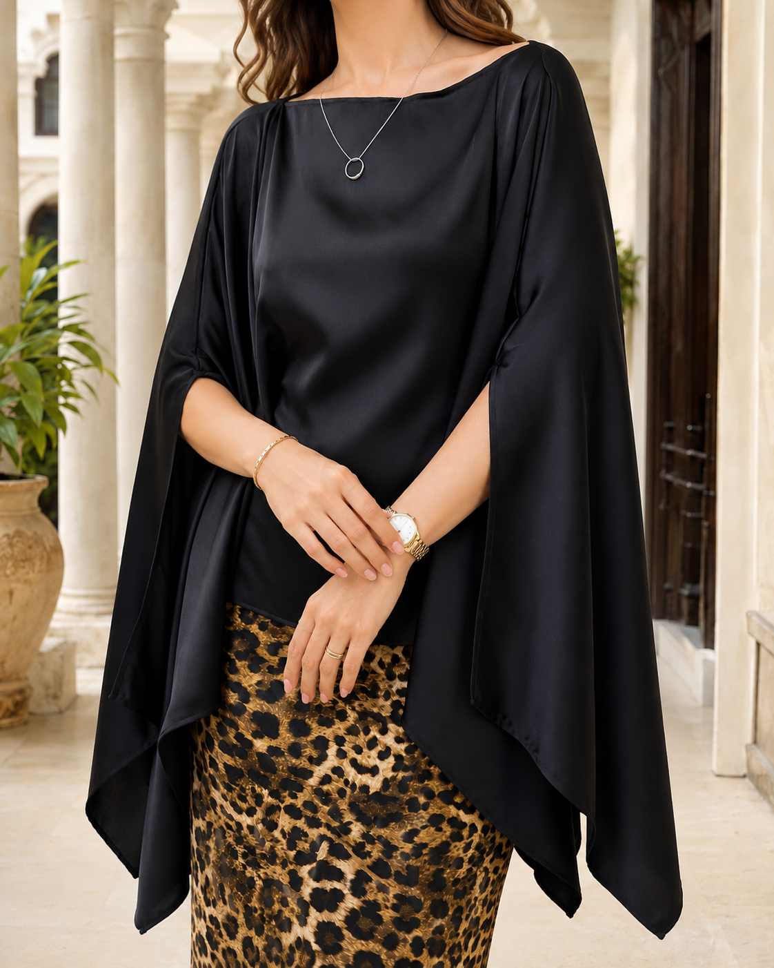 Open Style Black Silk Top