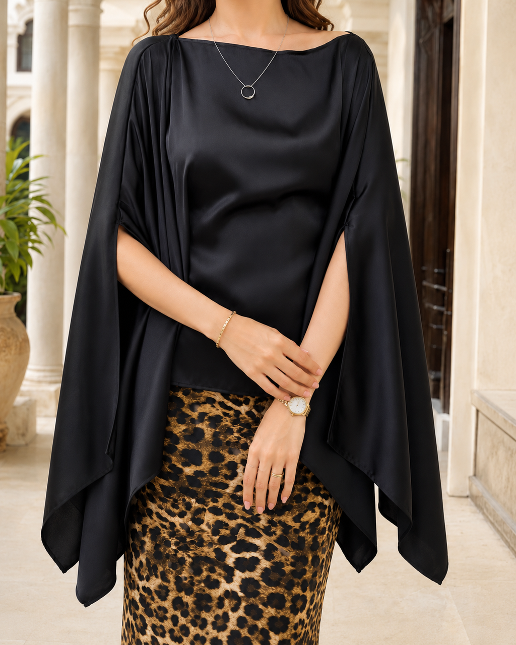 Open Style Black Silk Top