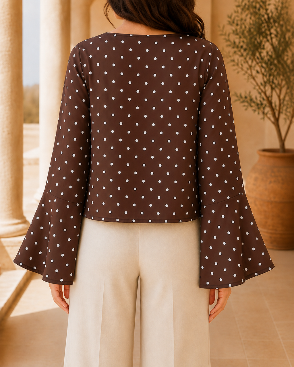 Polka Dot Brown Bow Top