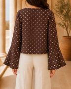 Polka Dot Brown Bow Top