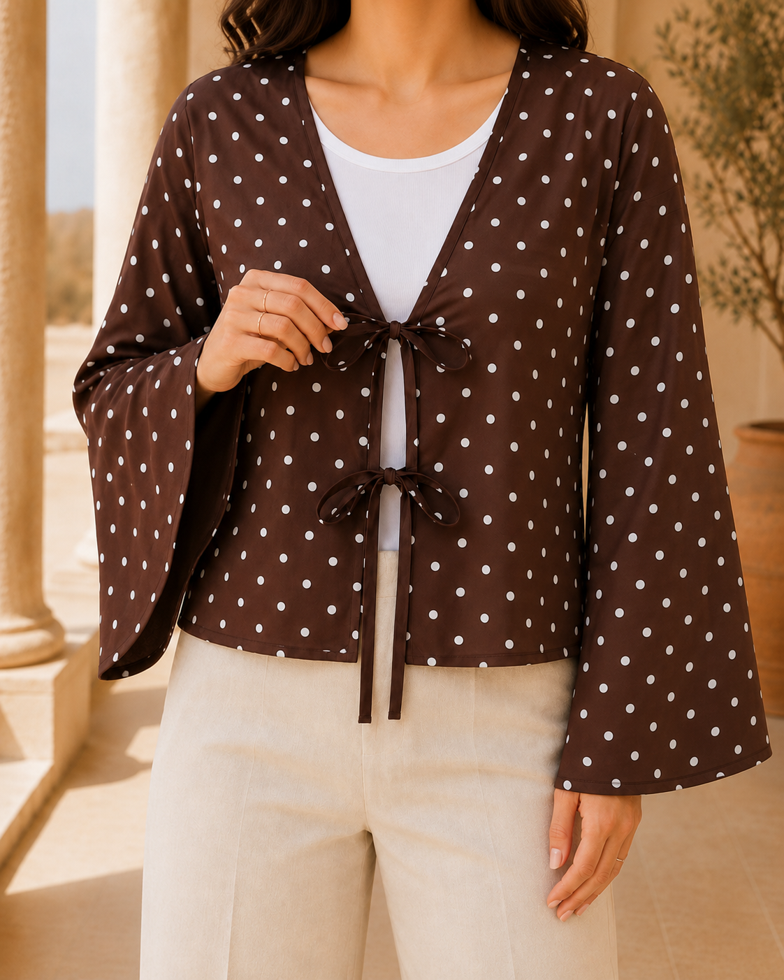 Polka Dot Brown Bow Top