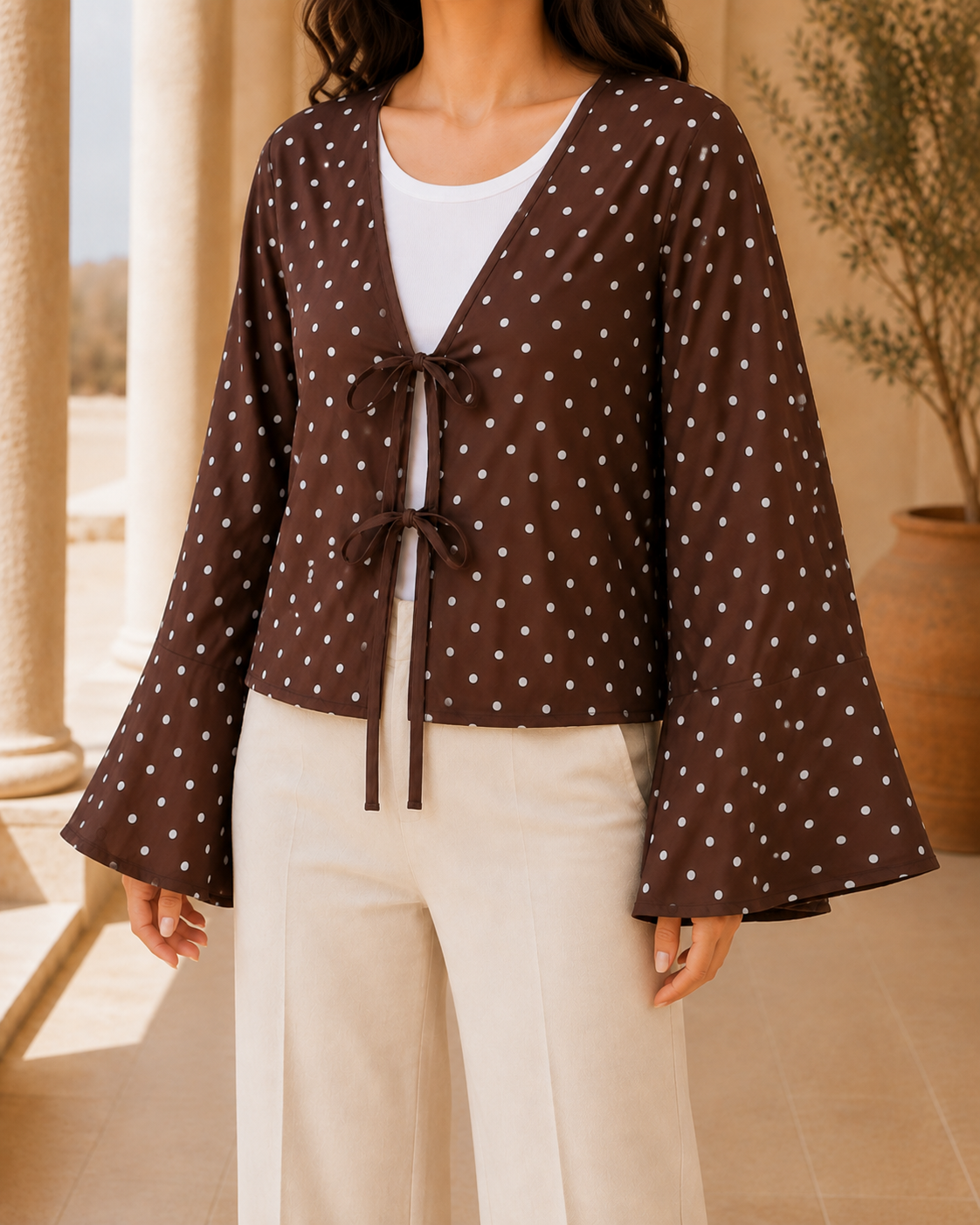 Polka Dot Brown Bow Top