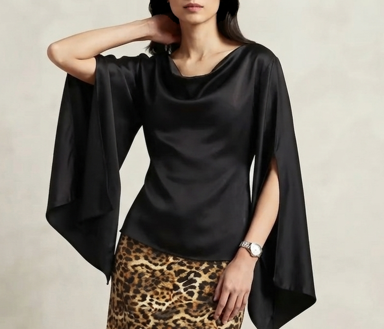 Open Style Black Silk Top