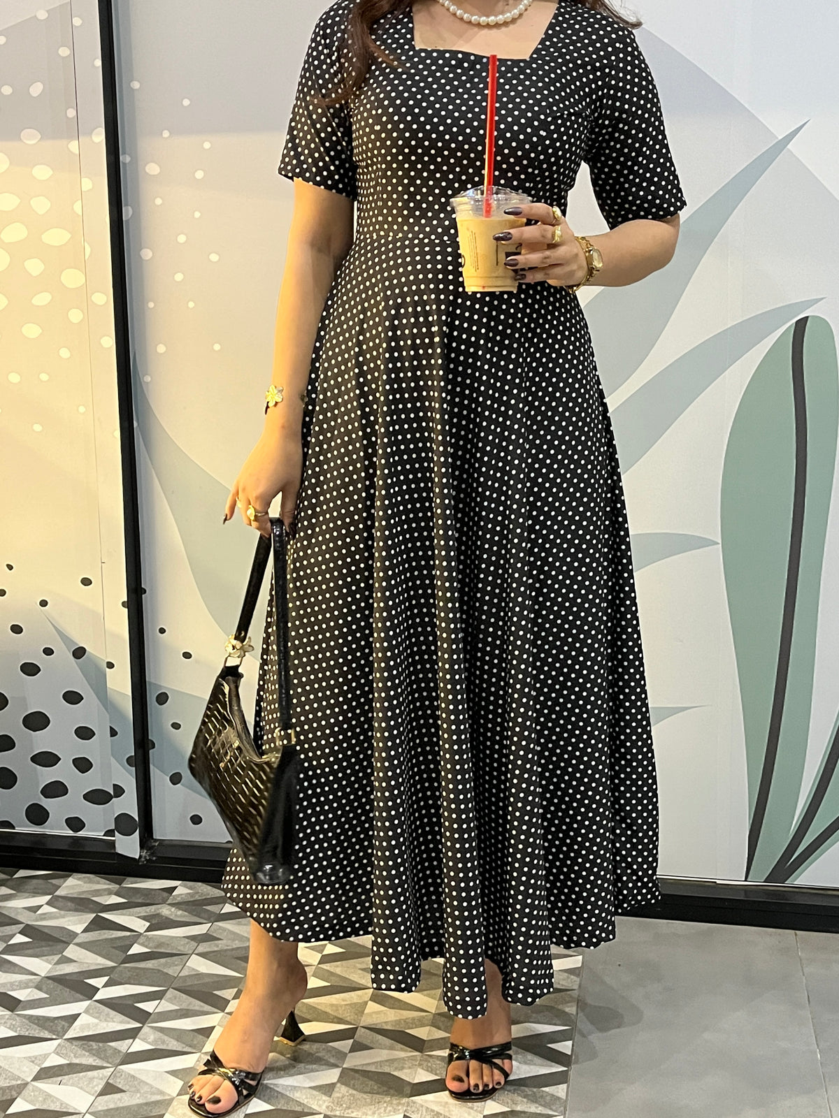 Polka Dot Black Maxi Dress