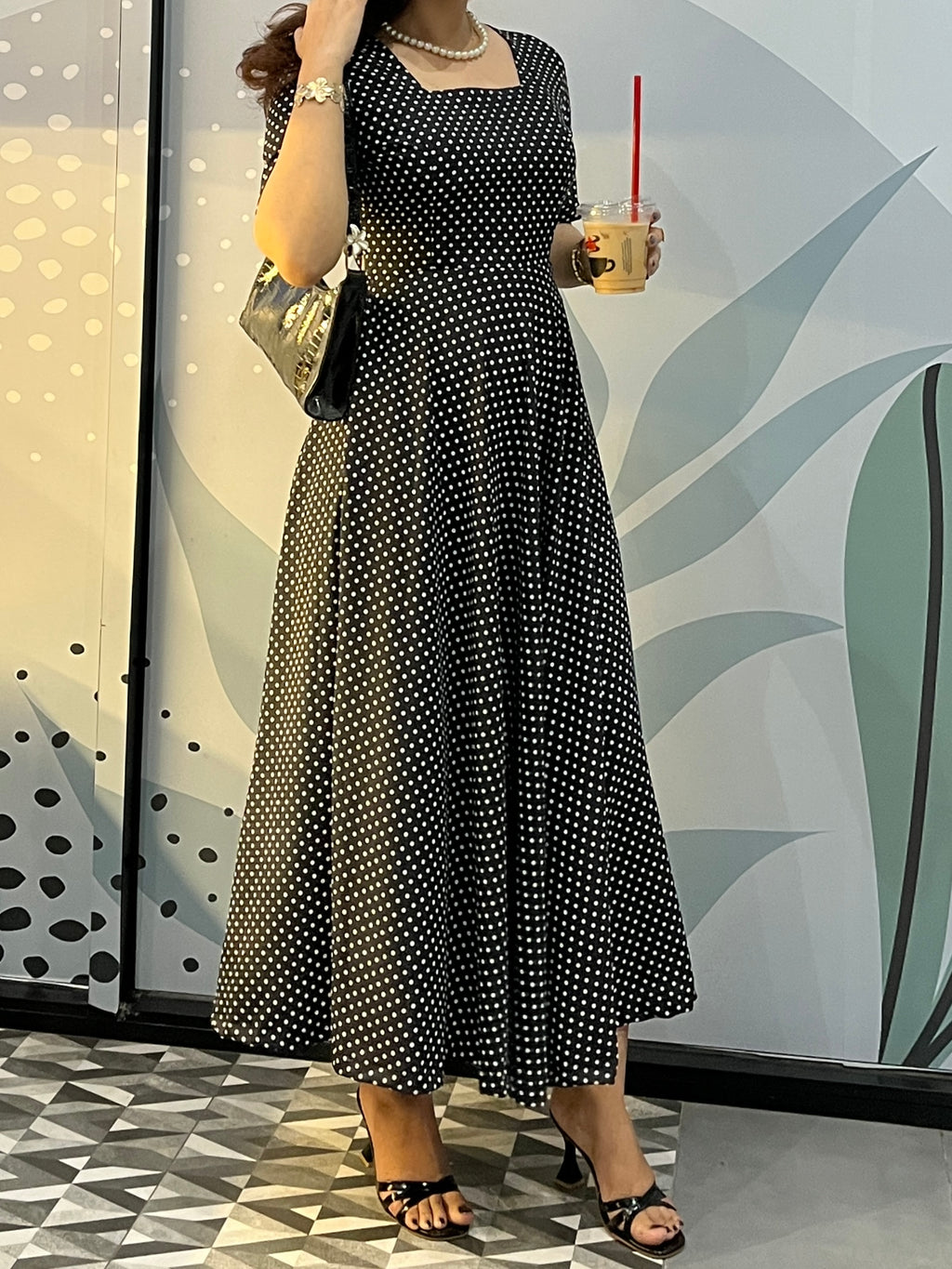 Polka Dot Black Maxi Dress